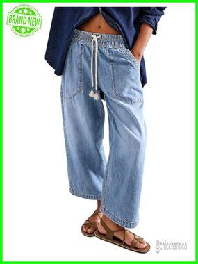 Wide Leg Jeans for Women Elastic High Waist Boyfriend Denim Pants with Pockets